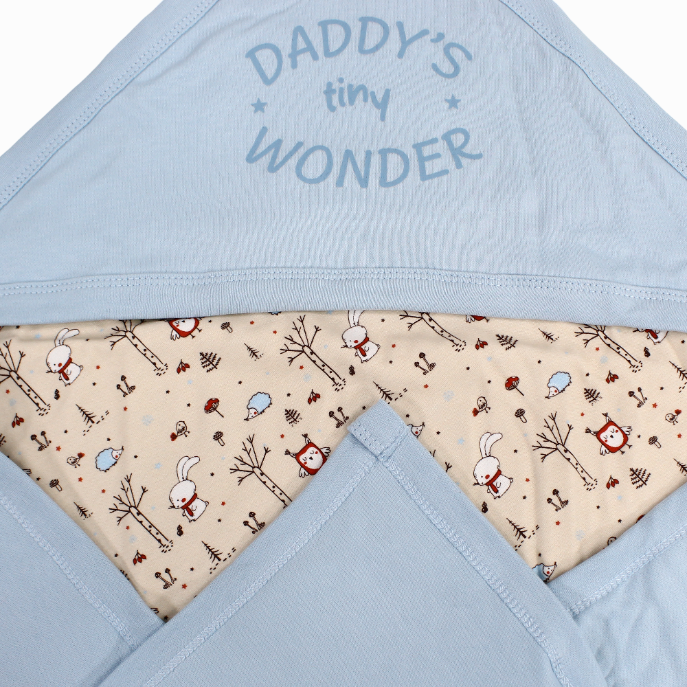 Cotton Baby Blanket –  Light Blue & Beige with “Daddy’s Tiny Wonder” Design