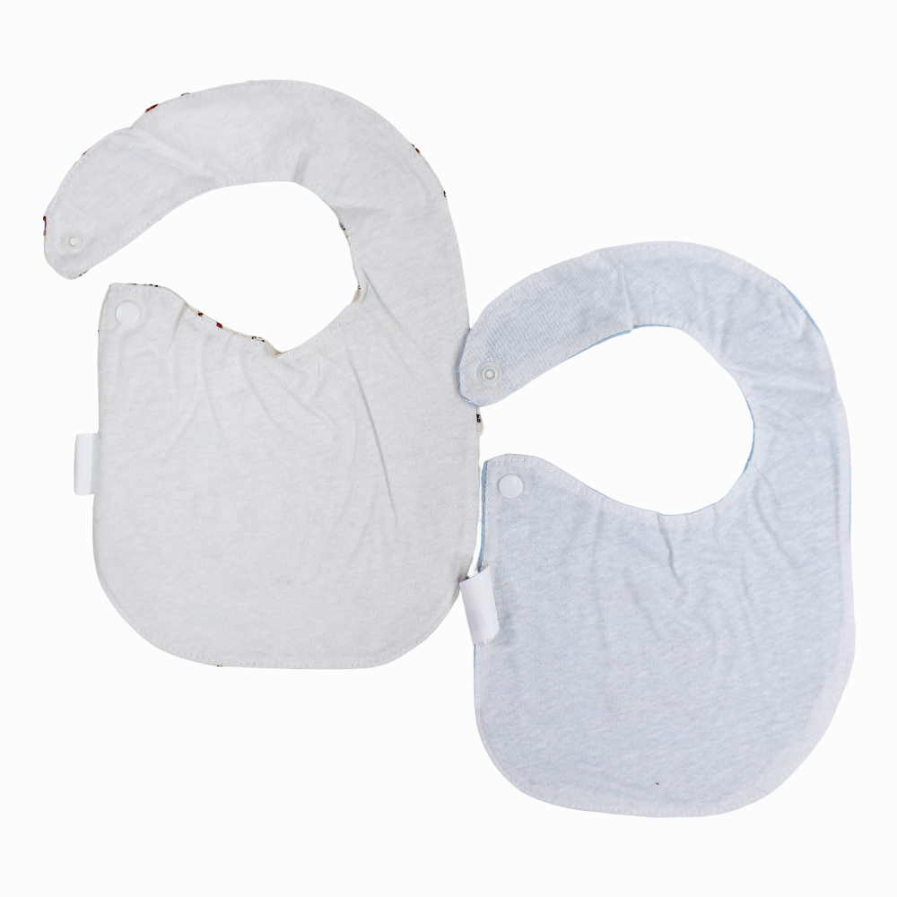 Soft Cotton Baby Bib – Baby Blue & Beige with "Hungry Little Bunny" Print (2Pcs)