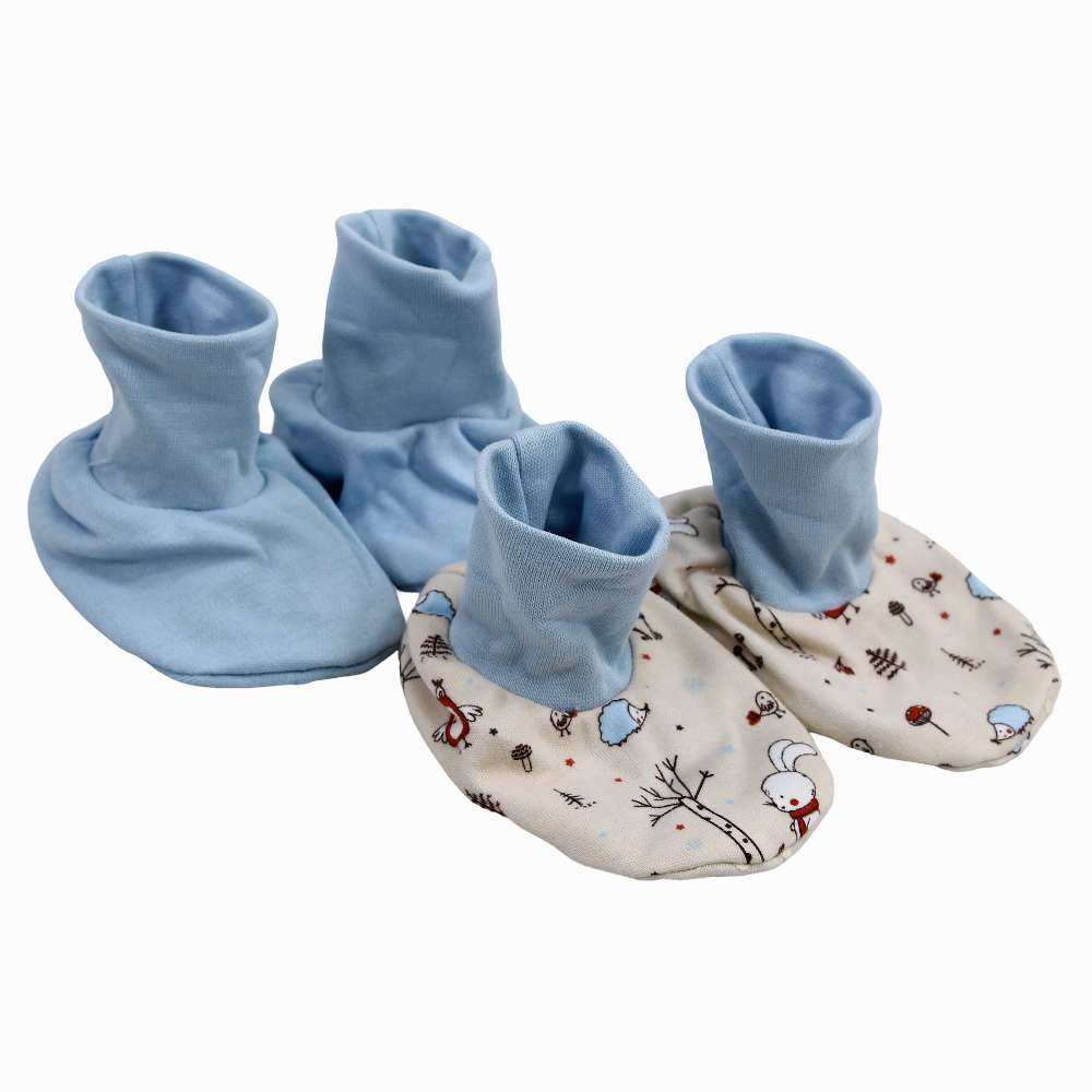 Baby Boys Cotton Footies – Baby Blue & Beige with Animals Design