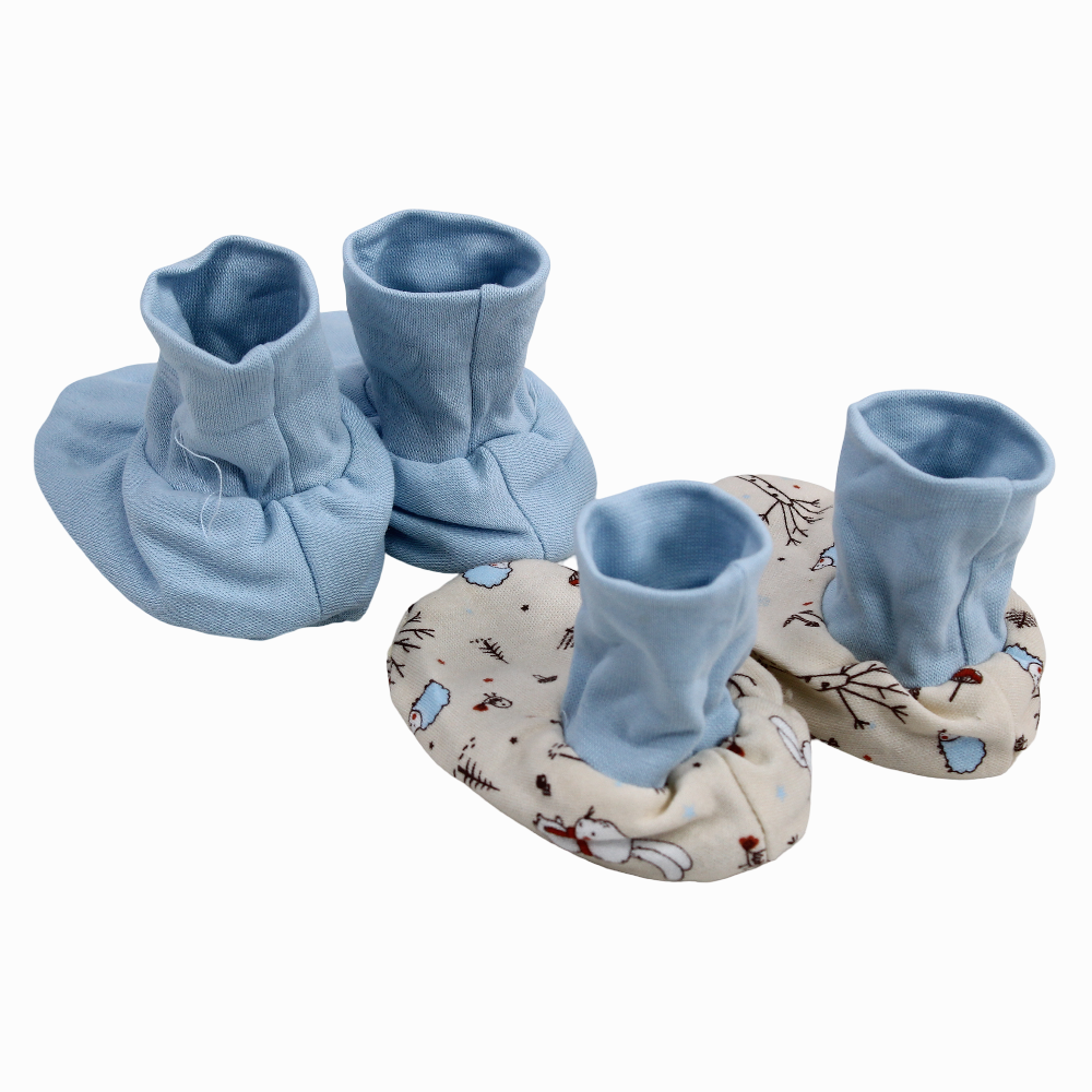 Baby Boys Cotton Footies – Baby Blue & Beige with Animals Design