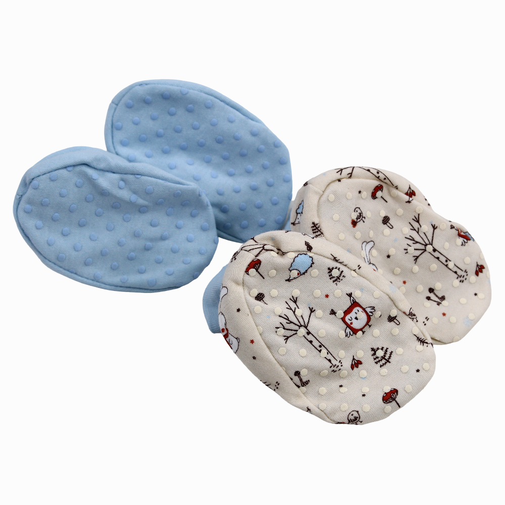 Baby Boys Cotton Footies – Baby Blue & Beige with Animals Design