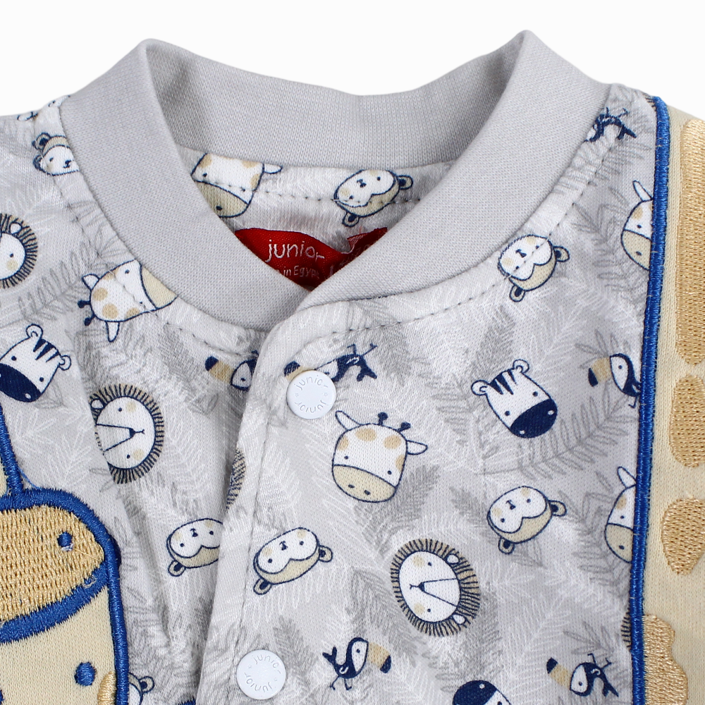 Baby Boys Cotton Baby Footie - Grey with Wild Animals Print