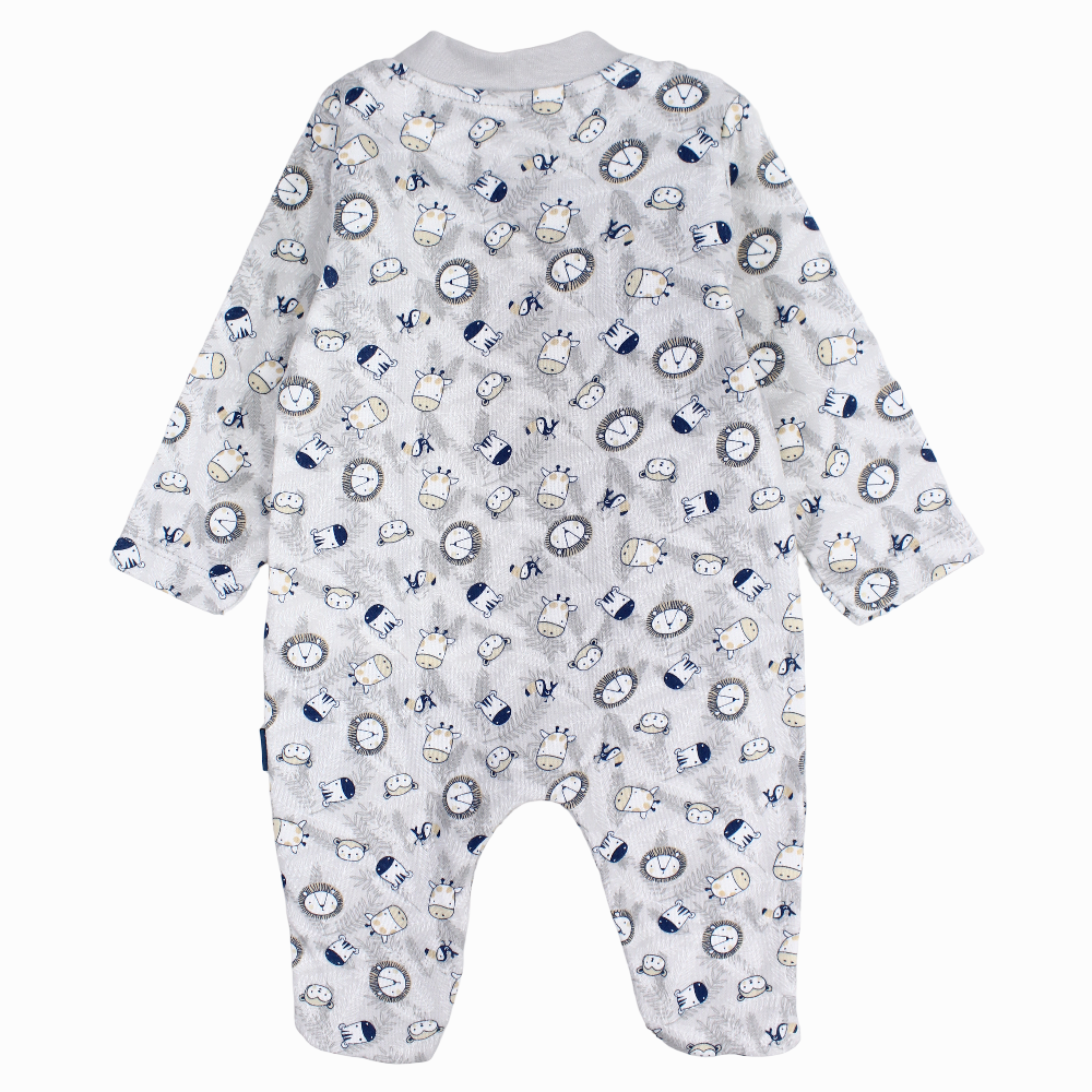 Baby Boys Cotton Baby Footie - Grey with Wild Animals Print