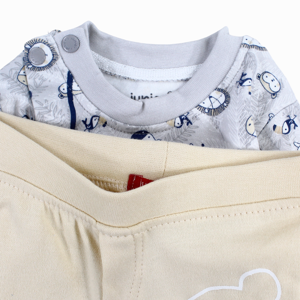 Baby Boys Cotton Pajama Set - Grey with Animals Print