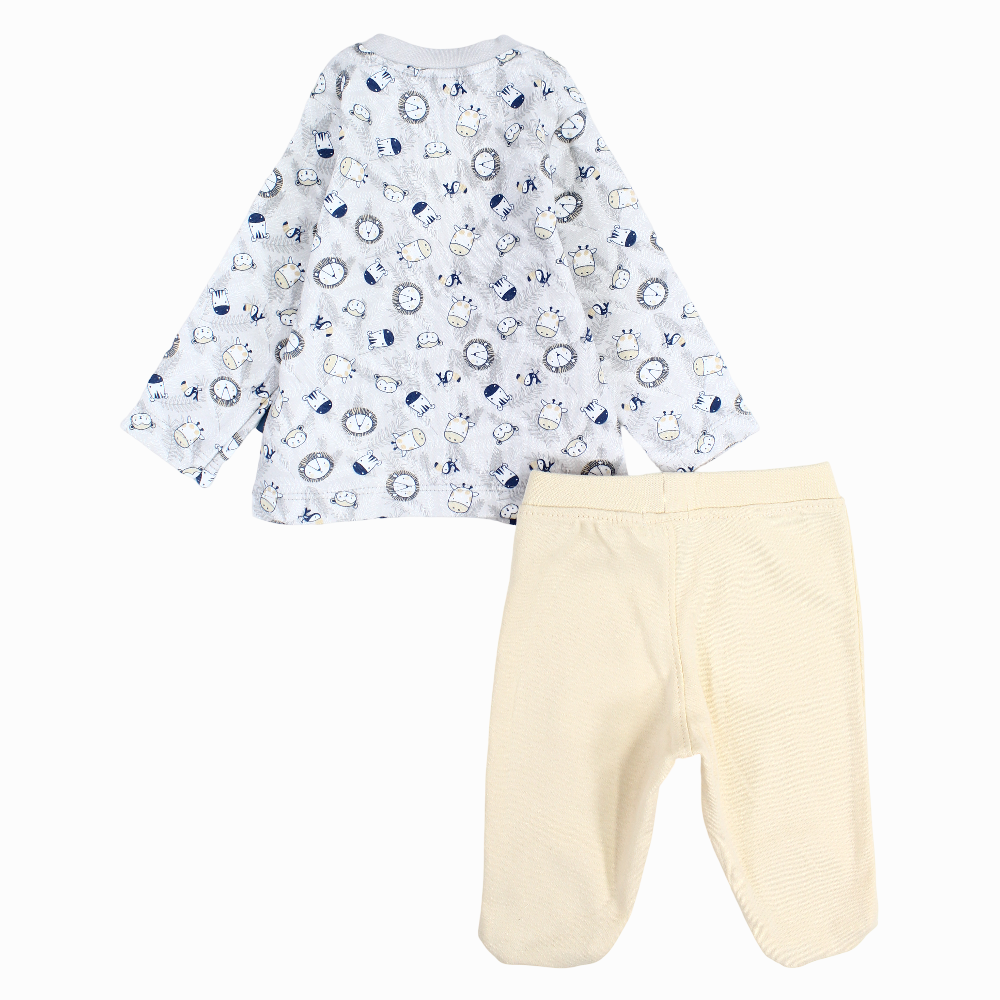Baby Boys Cotton Pajama Set - Grey with Animals Print