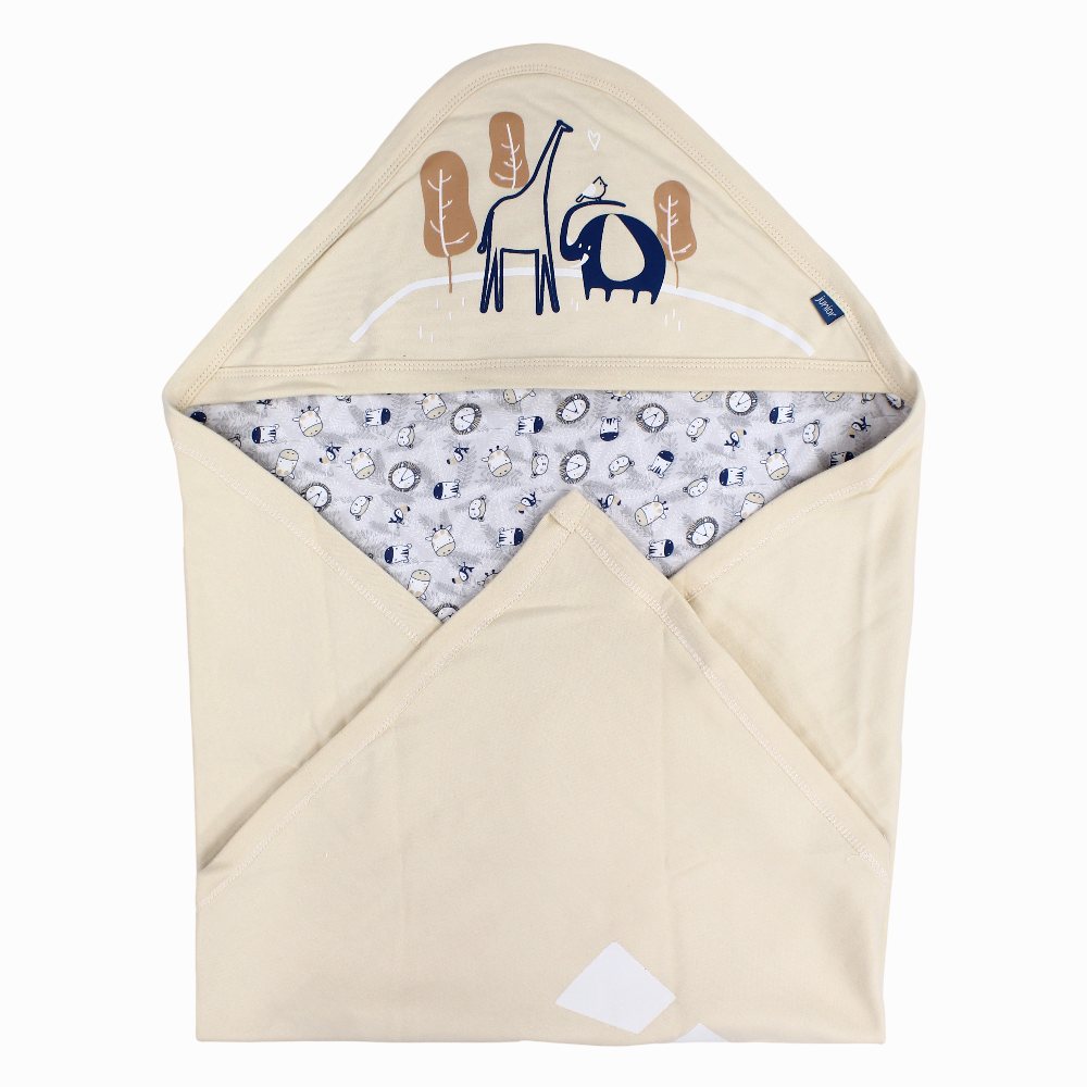 Cotton Baby Boy Blanket   – Beige & Grey  With Animal Design