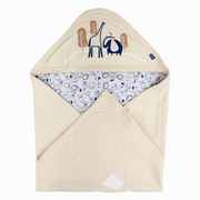 Cotton Baby Boy Blanket   – Beige & Grey  With Animal Design