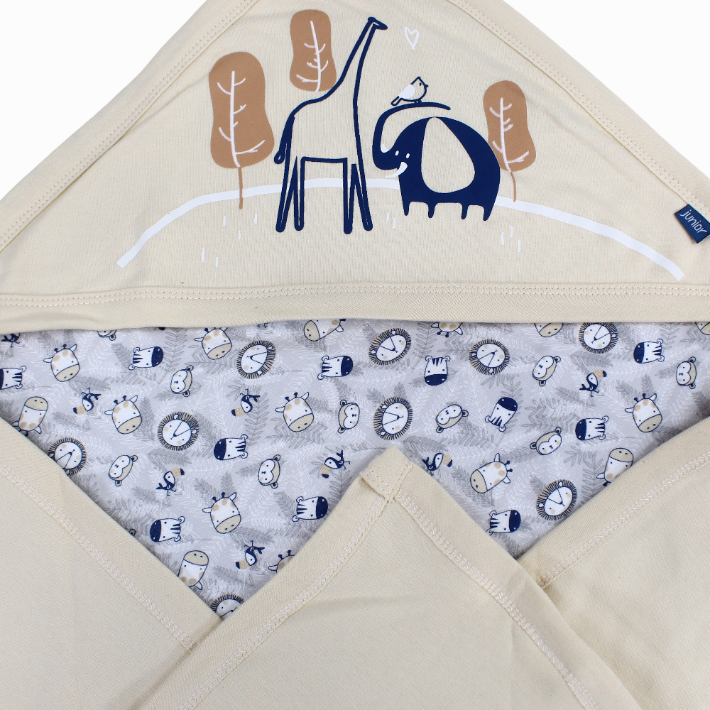 Cotton Baby Boy Blanket   – Beige & Grey  With Animal Design