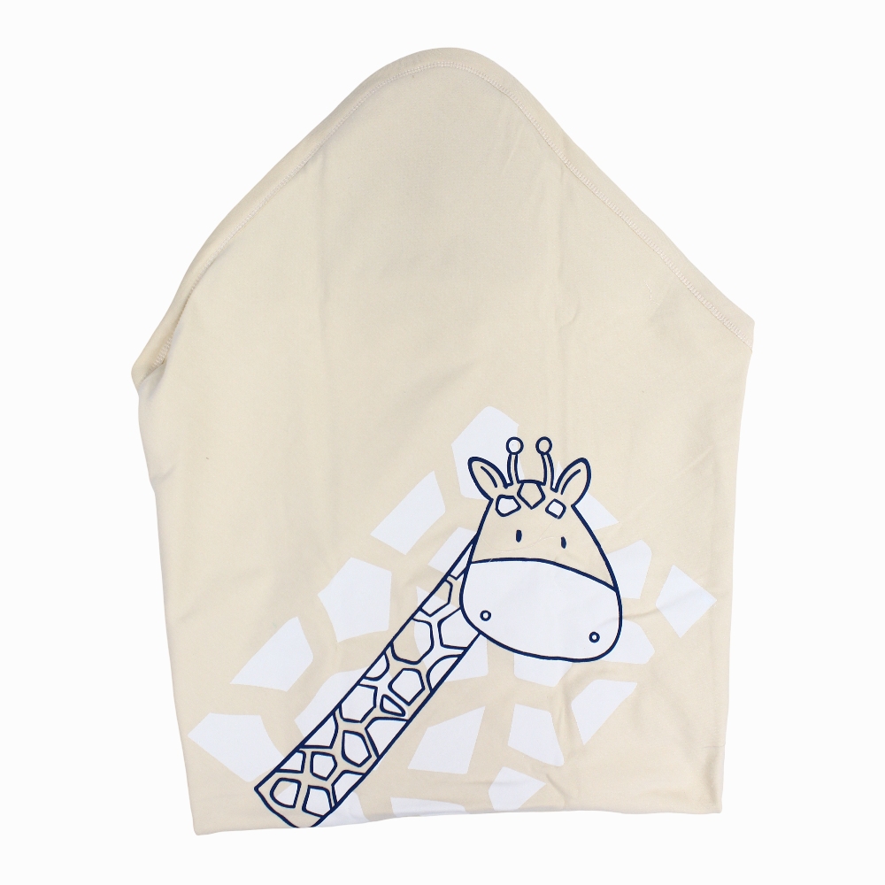 Cotton Baby Boy Blanket   – Beige & Grey  With Animal Design