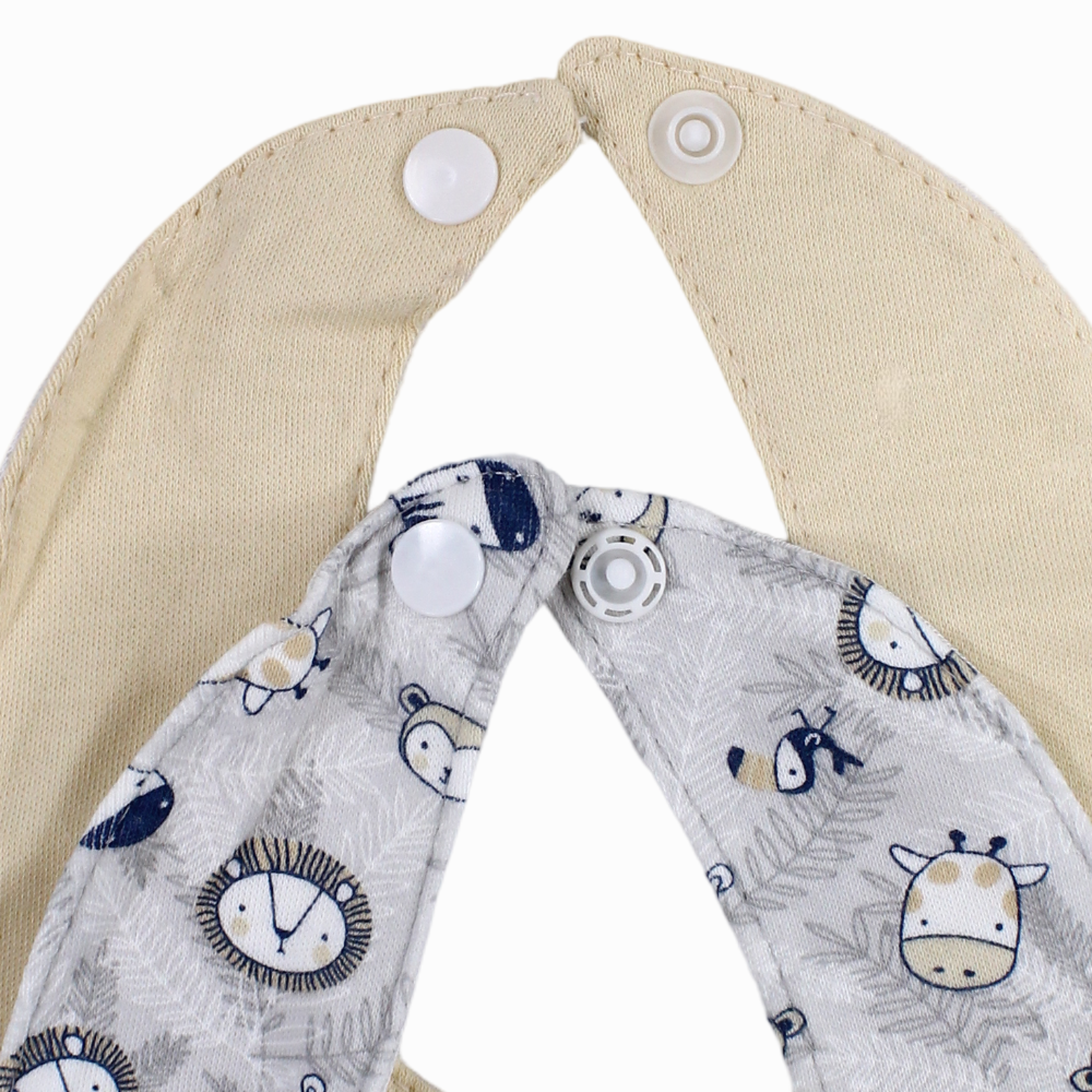 Soft Cotton Baby Bib – Beige & Grey with Animal Print (2Pcs)