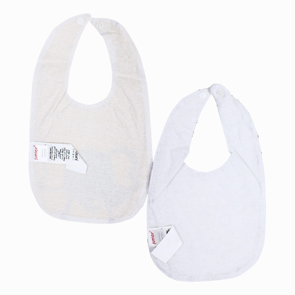 Soft Cotton Baby Bib – Beige & Grey with Animal Print (2Pcs)
