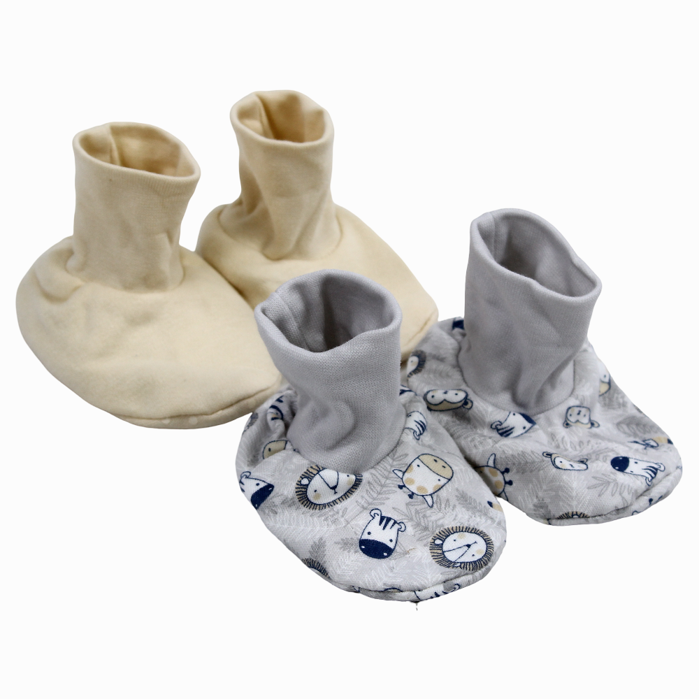 Baby Boy Cotton Laklok  – Beige & Grey with Animal Design (2Pcs)