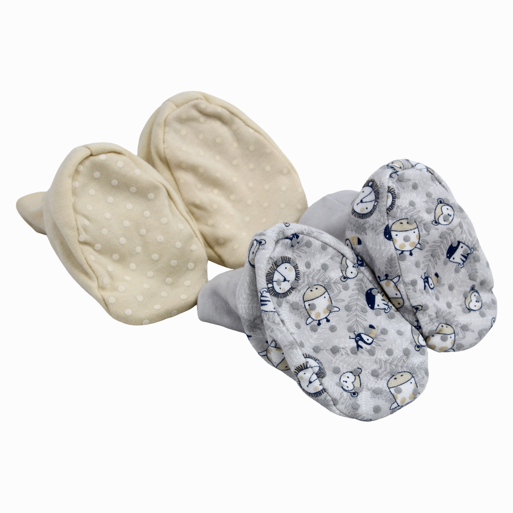 Baby Boy Cotton Laklok  – Beige & Grey with Animal Design (2Pcs)