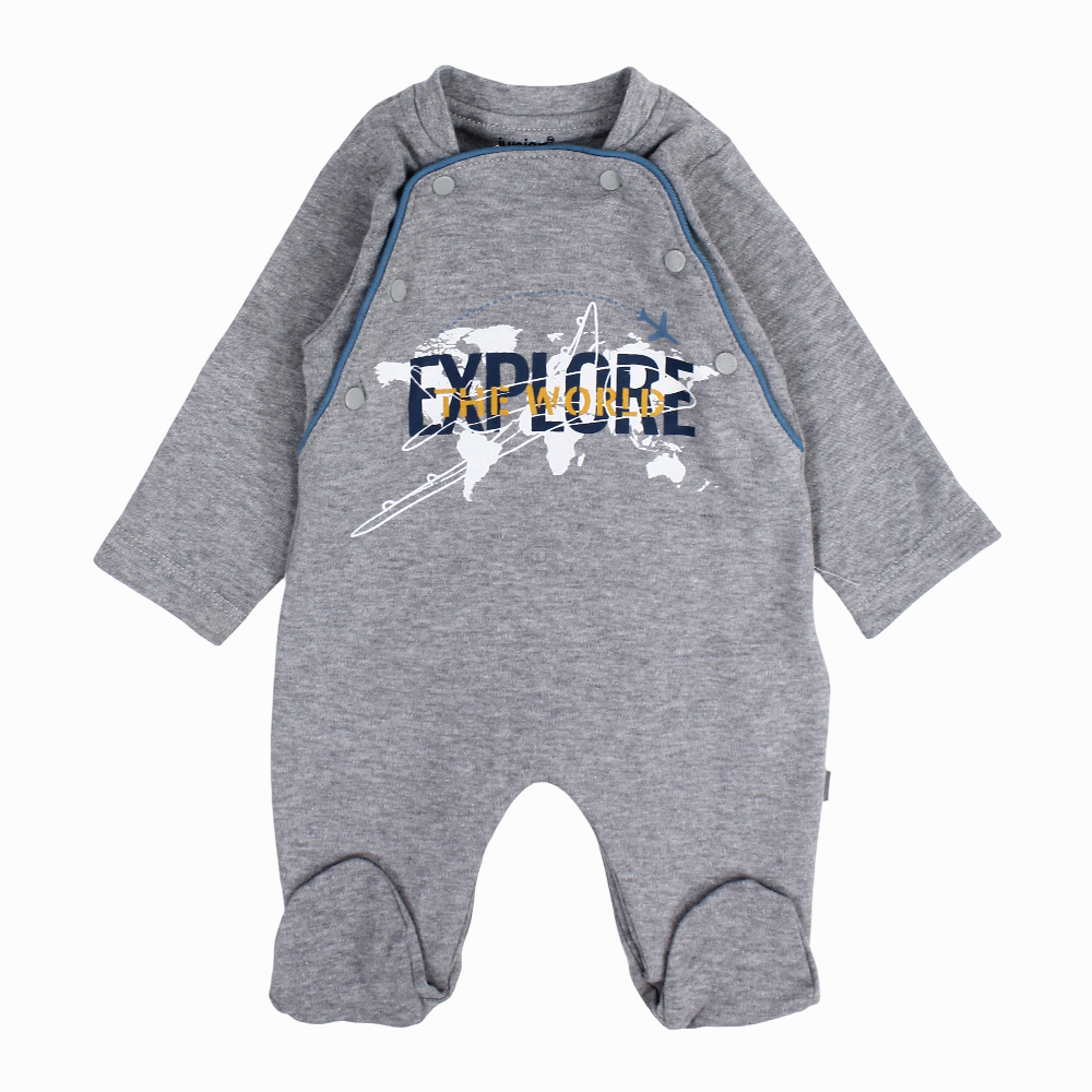 Baby Boy Cotton Onesie  - Grey with “EXPLORE” Print