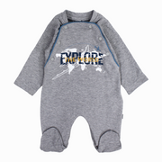 Baby Boys Cotton Baby Footie - Grey with “EXPLORE” Print