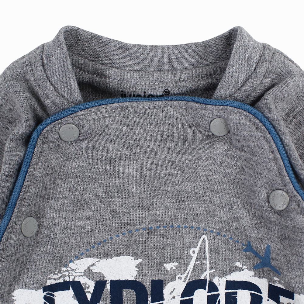 Baby Boys Cotton Baby Footie - Grey with “EXPLORE” Print