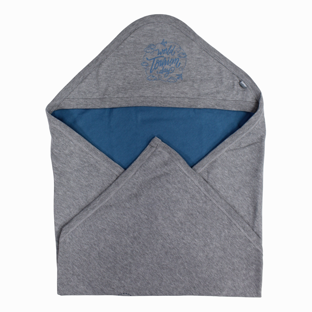 Cotton Baby Boy Blanket  – Grey & Indigo With “Tourism Day” Design