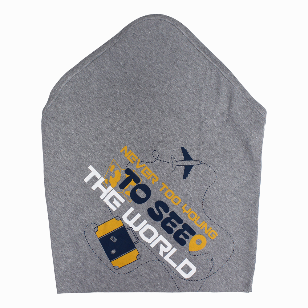 Cotton Baby Boy Blanket  – Grey & Indigo With “Tourism Day” Design