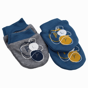 Baby Boys Cotton Hand Mittens   – Indigo & Grey with “Tourism Day” Design (2Pcs)