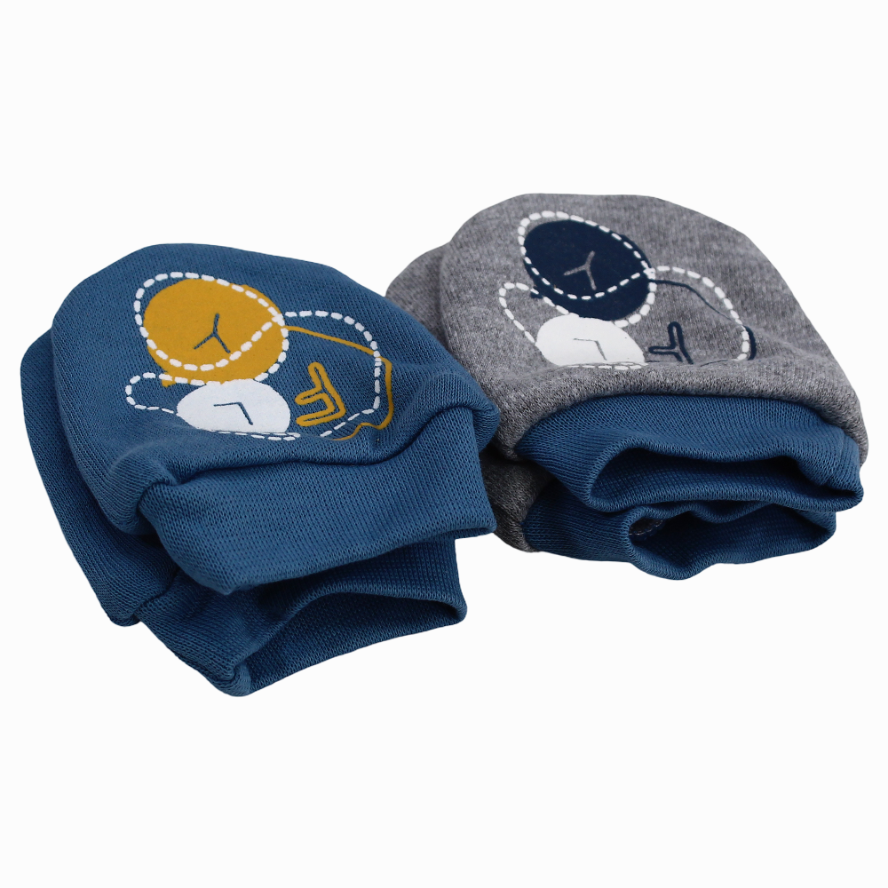 Baby Boy Cotton Gloves  – Indigo & Grey with “Tourism Day” Design (2Pcs)
