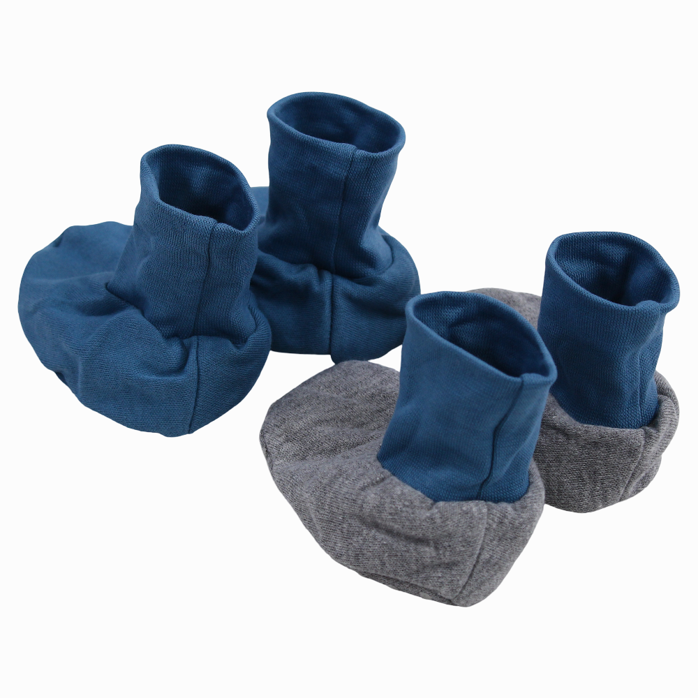 Baby Boys Cotton Footies – Indigo & Grey (2Pcs)