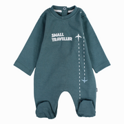 Baby Boys Cotton Baby Footie - Mint with “SMALL TRAVELLER” Print