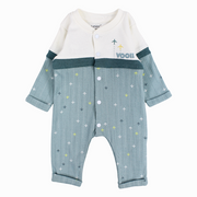 Baby Boys Cotton Footless Onesie - Mint with Airplane “VOO!!” Print