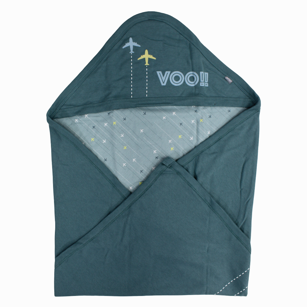 Cotton Baby Boy Blanket  Airplane – Mint With “VOO” Design