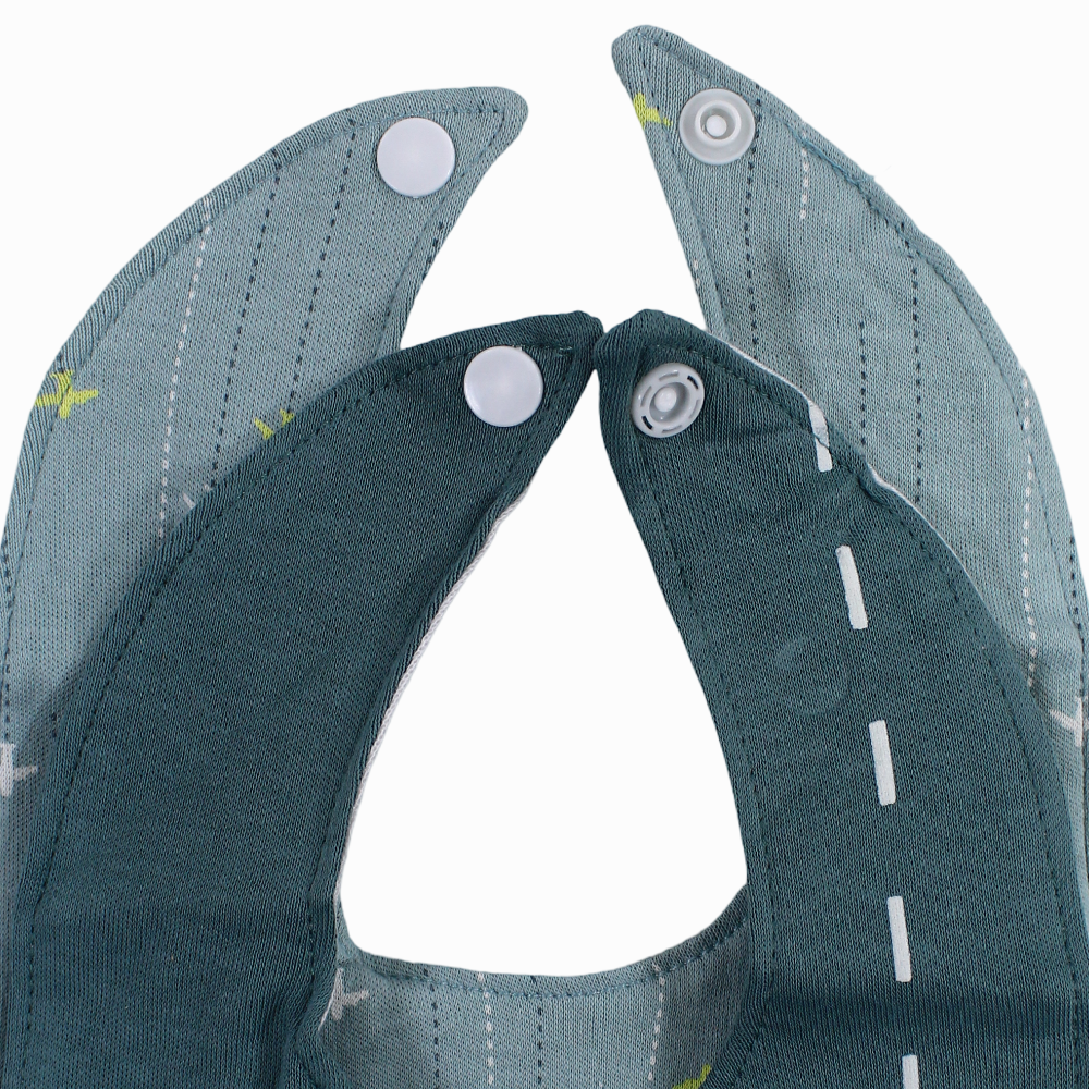 Soft Cotton Baby Bib – Mint with “Small Traveler” & Airplane Print (2Pcs)