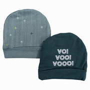Baby Boy Cotton Beanie – Mint with Airplane “VOO!!” Design (2Pcs)