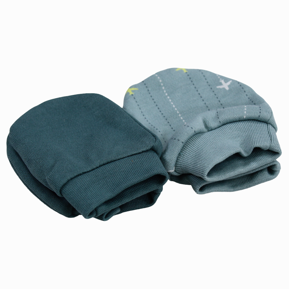 Baby Boy Cotton Gloves – Mint with Airplane Design (2Pcs)