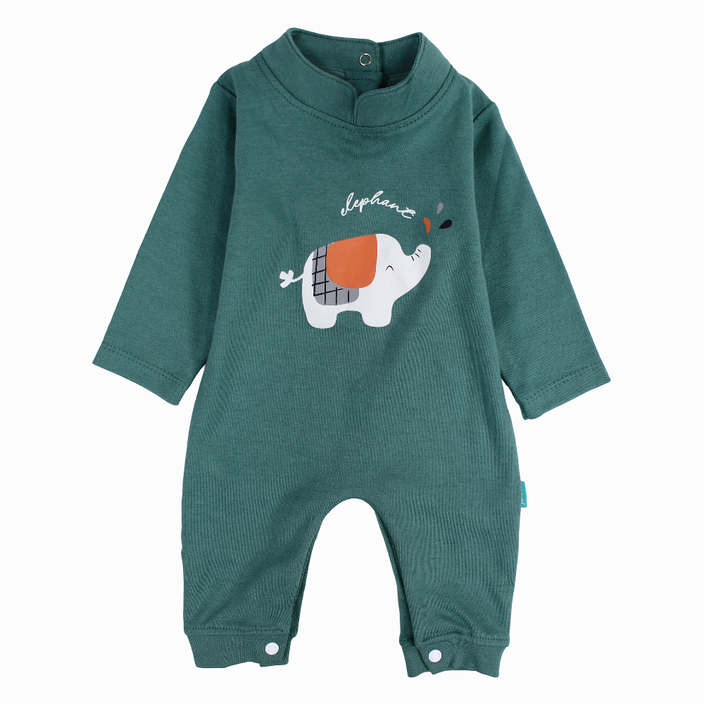 Baby Boy Cotton Onesie - Mint with Elephant Print