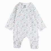 Baby Boys Cotton Baby Footie - Off-white with Elephant Print