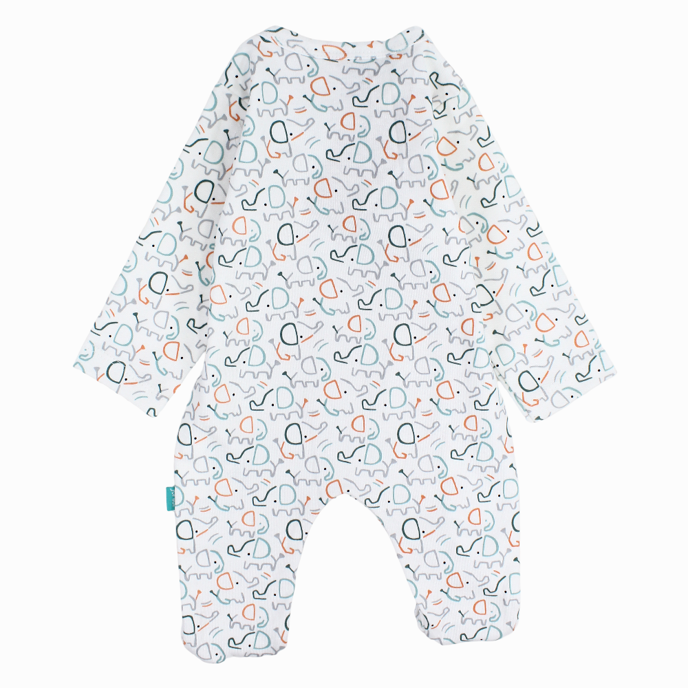 Baby Boy  Cotton Onesie - Offwhite with Elephant Print