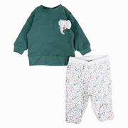 Baby Boys Cotton Pajama Set – Mint & Off-white with Elephant Print