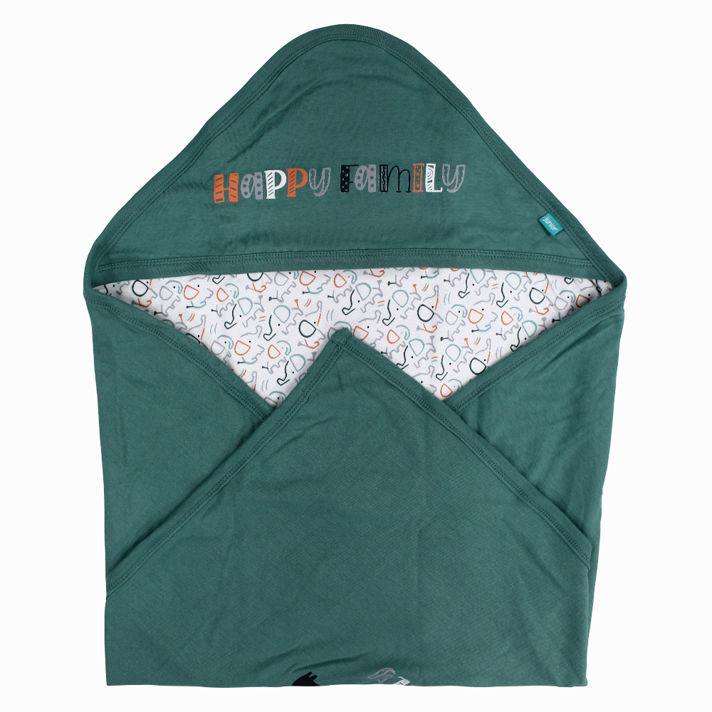 Cotton Baby Boy Blanket – Mint & Off-White with Elephant Design