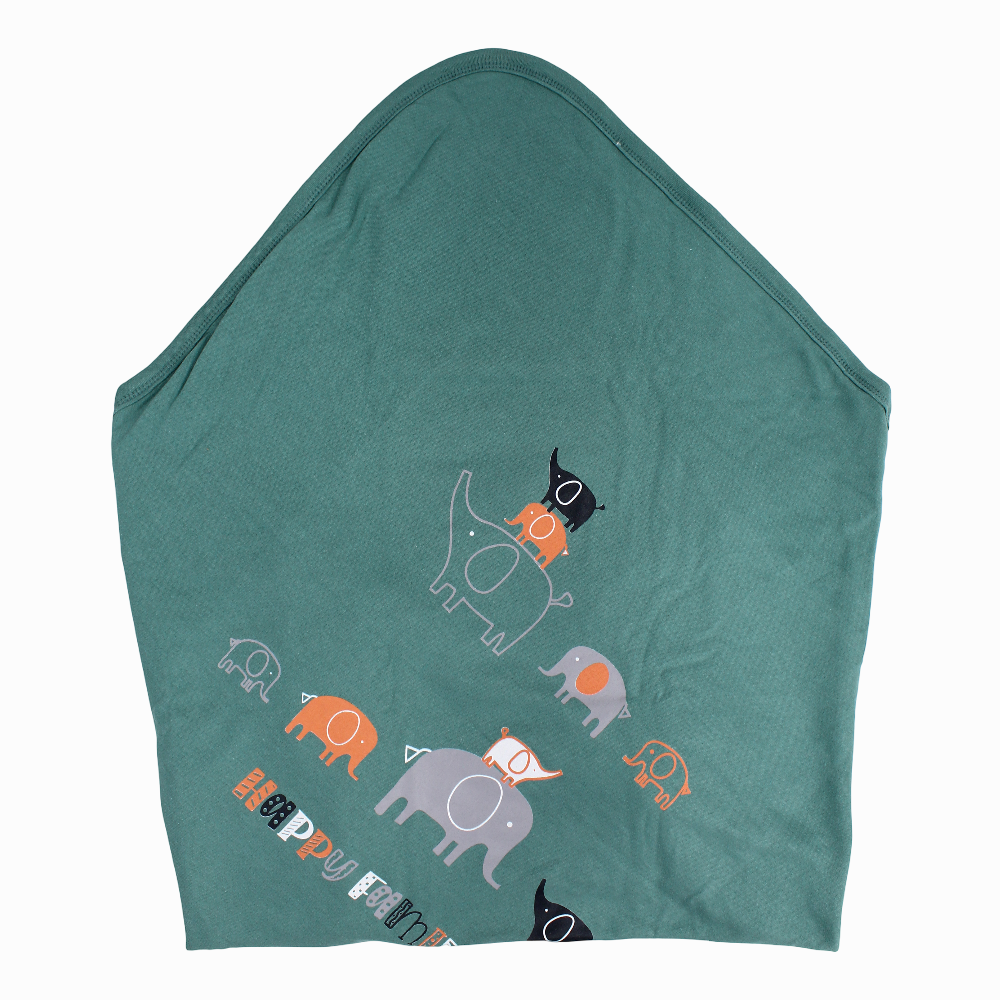 Cotton Baby Boy Blanket – Mint & Off-White with Elephant Design
