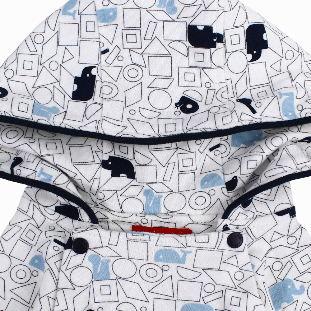 Baby Boys Cotton Hooded Baby Footie – Off-white with a Cute Print