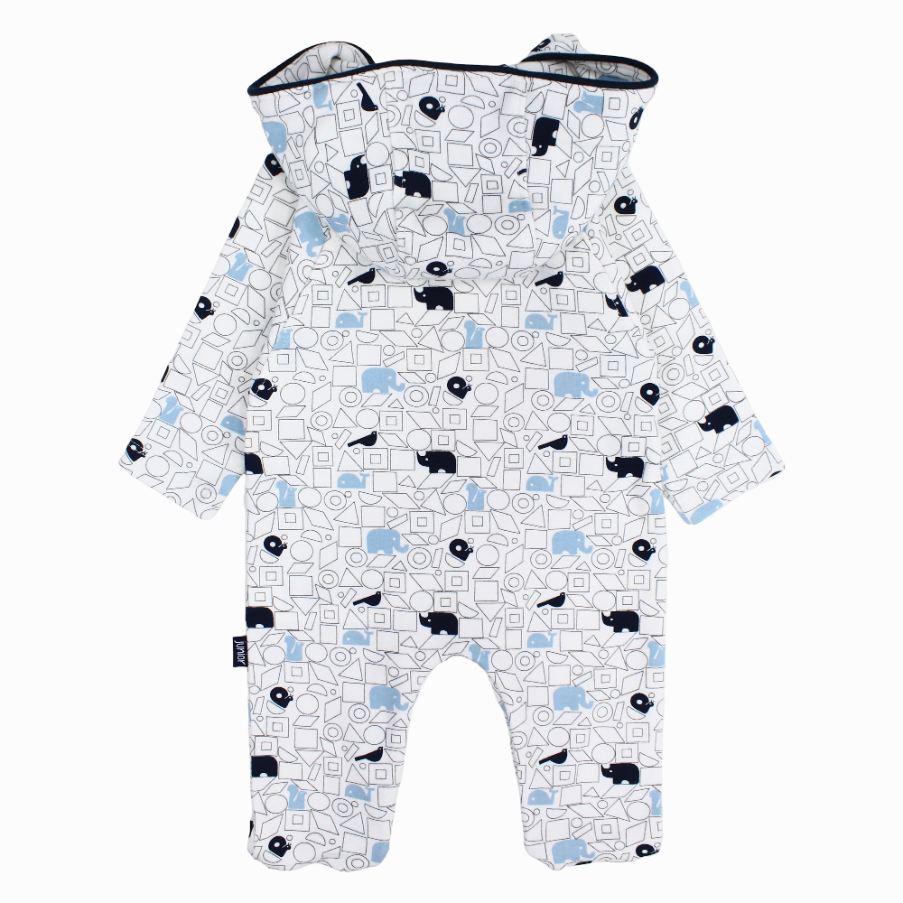 Baby Boys Cotton Hooded Baby Footie – Off-white with a Cute Print