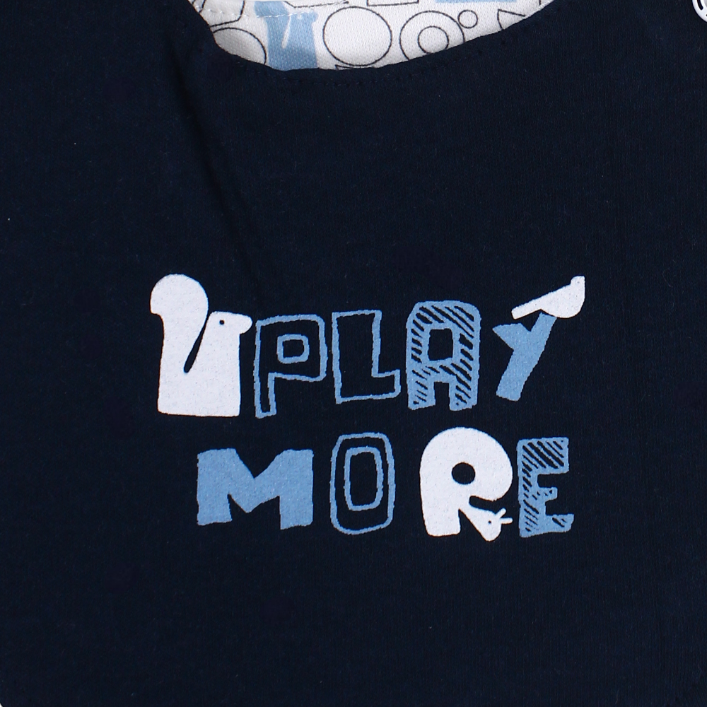Cotton Bib – Navy & Off-White with "Play More" Print (2 Pcs)