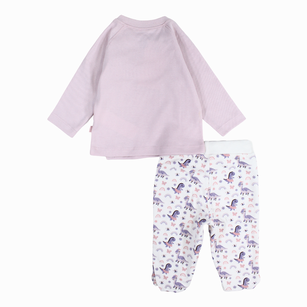 Baby Girls Cotton Pajama Set – Purple with Dino Print