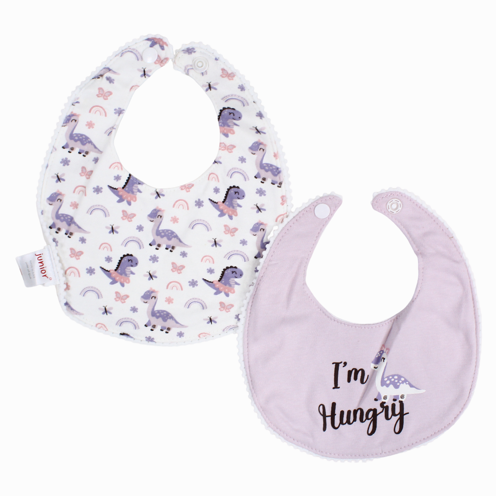 Cotton Bib – Purple with Hungry Dino Print (2Pcs)