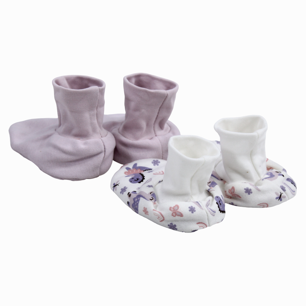 Baby Girls Cotton Footies - Purple with Dino Print (2Pcs)