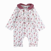 Baby Girls Cotton Footless Onesie  – Off-White with Birds Print