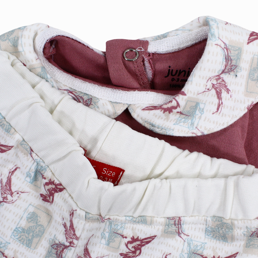 Baby Girls Cotton Pajama Set – Dusty Pink with Birds Print