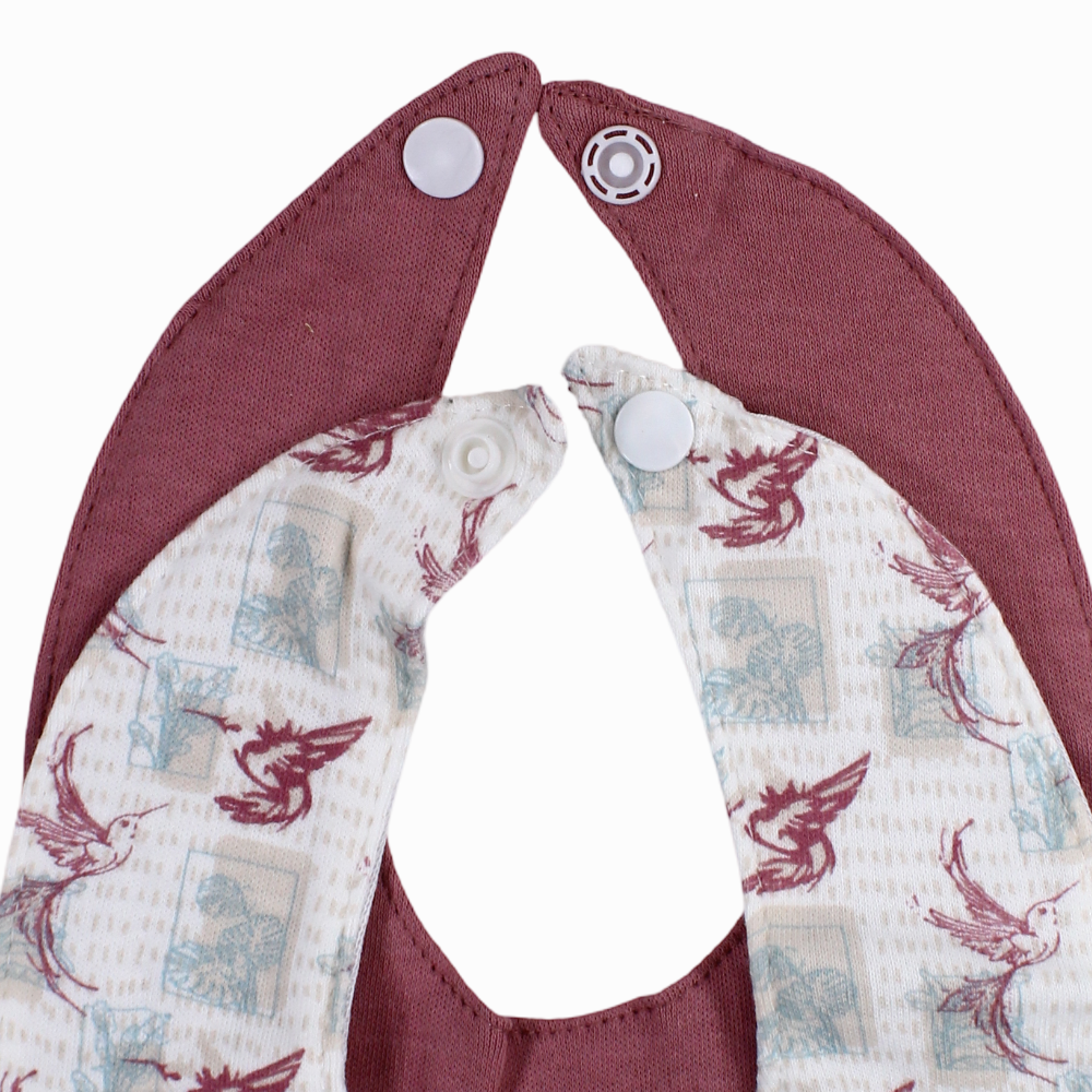 Cotton Bib – Dusty Pink with a Bird Print (2 Pcs)