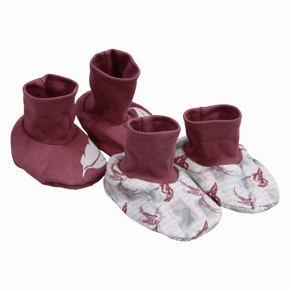 Baby Girls Cotton Footies - Dusty Pink with Birds Print (2Pcs)
