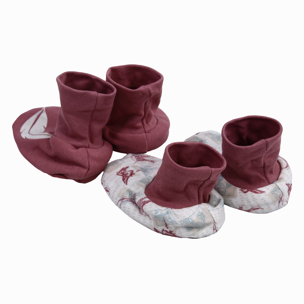 Baby Girls Cotton Footies - Dusty Pink with Birds Print (2Pcs)