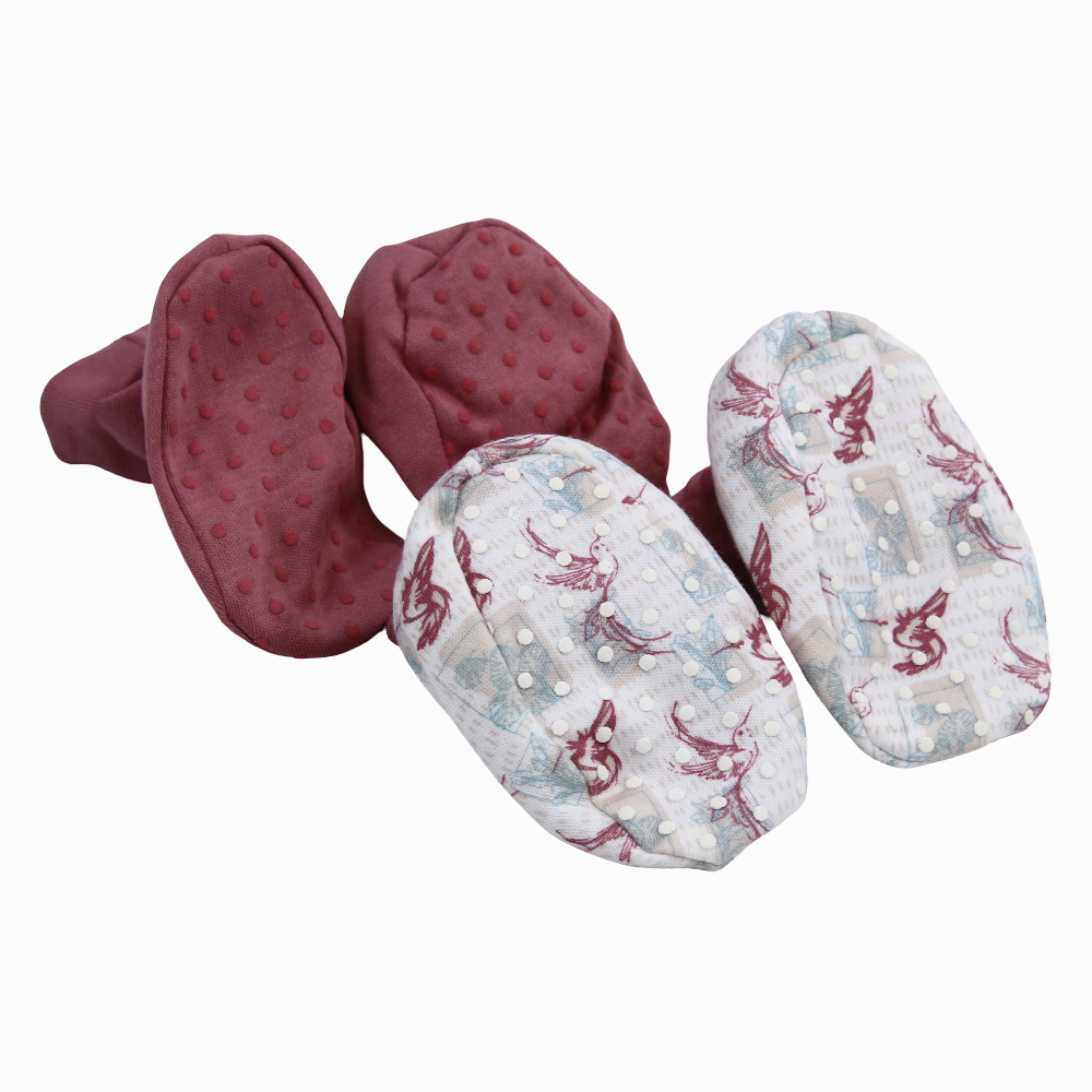 Baby Girls Cotton Footies - Dusty Pink with Birds Print (2Pcs)