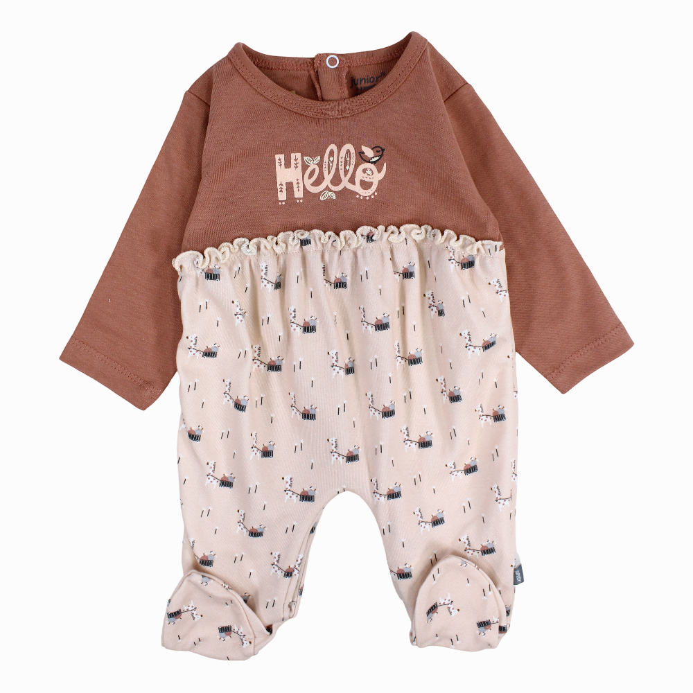 Baby Girls Cotton Baby Footie – Dusty Pink With Hello Print